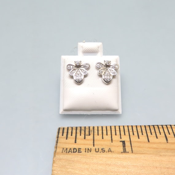 Tiny Vintage CZ Bee Pierced Earrings, Sterling Si… - image 2