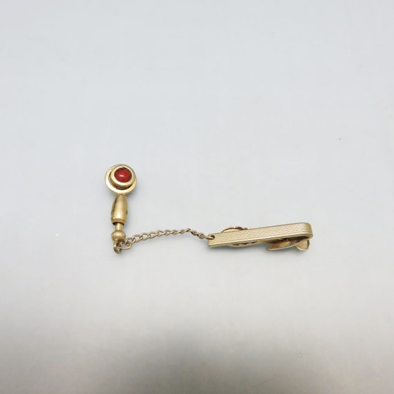 Vintage Golden Swirl and Cranberry Bead Tie Clasp… - image 1