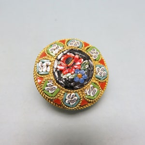 Vintage Italian Mosaic Floral Brooch, Gold Plated