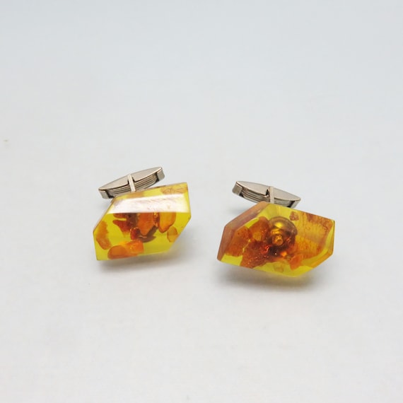 Gorgeous Real Amber Vintage Cuff Links - image 2