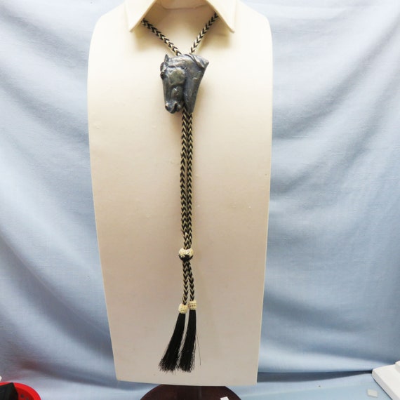 Dressy Dark Cast Metal Horse Head Bolo Tie, Vinta… - image 4