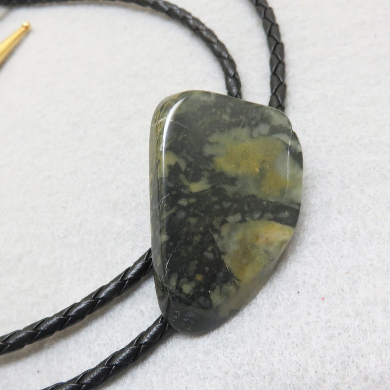 Handmade in our Shop Rockin/' JK Cool Veined Green and Gray Jasper Bolo Tie