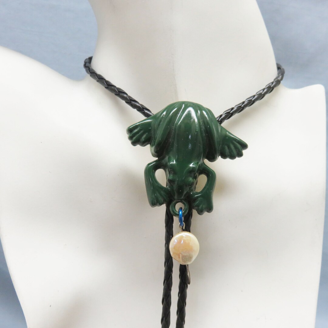 Frog Ball Chain Vintage Green Frog Bolo Tie With Coin Pearl - Handmade - Etsy