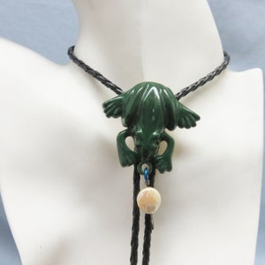 Vintage Green Frog Bolo Tie with Coin Pearl - Handmade