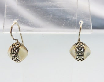 Sterling Silver Pierced Earrings, Victorian Style,  White Mother of Pearl