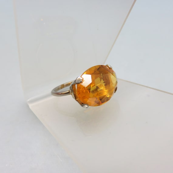 Gorgeous Vintage Golden Topaz Glass Ring, Oval Cu… - image 1