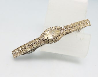 1960s Vintage White Rhinestone Hair Barrette,  2 3/4 Inches Long