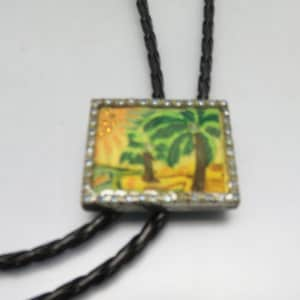 Cool Tropical Scene Bolo Tie,  Palm Tree Bolo Tie, Parrot Head Bolo