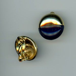 Vintage Gold and Black Enamel Button Clip Earrings
