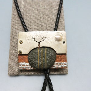 Modern, Mixed Metals Bolo Tie, Non Western Unisex Bolo Tie, Tree and Root Bolo