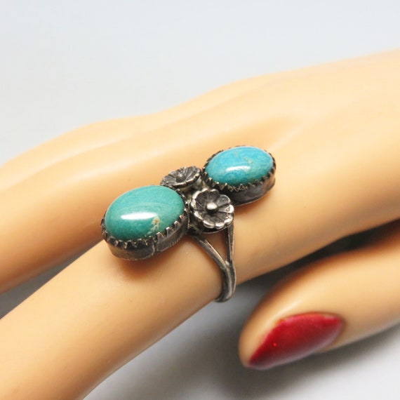 Vintage Native American Double Turquoise Stone St… - image 5