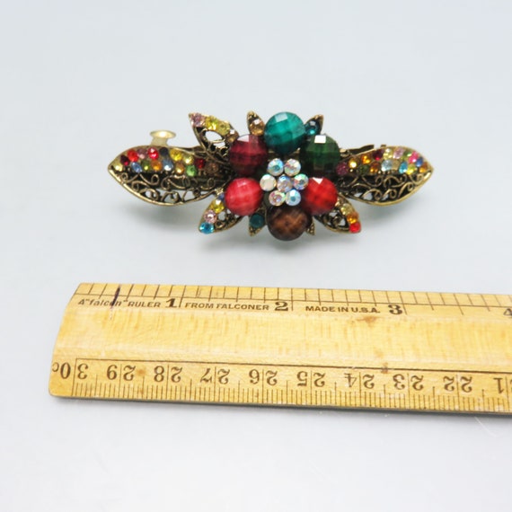 Vintage Dark Jewel Tone Rhinestone Hair Barrette,… - image 5