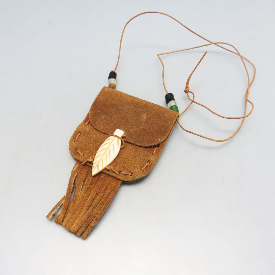 Native American Style Medicine Pouch Necklace Leather and Bone Etsy