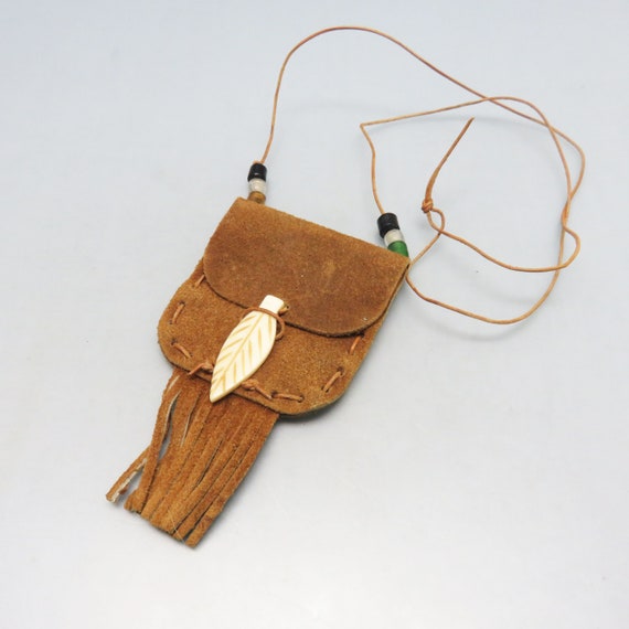 Native American Style Medicine Pouch Necklace, Le… - image 1