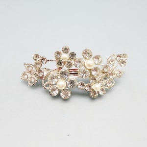 White Pearl and Rhinestone Vintage Hair Barrette
