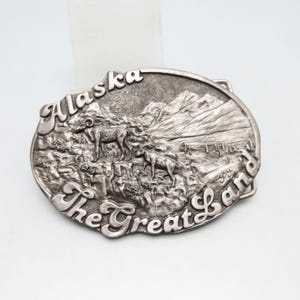 Alaskan Mountain Goats Vintage Belt Buckle, Pewter Toned Metal *