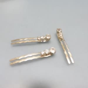 Set of 3 Vintage Rhinestone Bobby or Hair Pins, Tiny Rhinestone Hair Combs