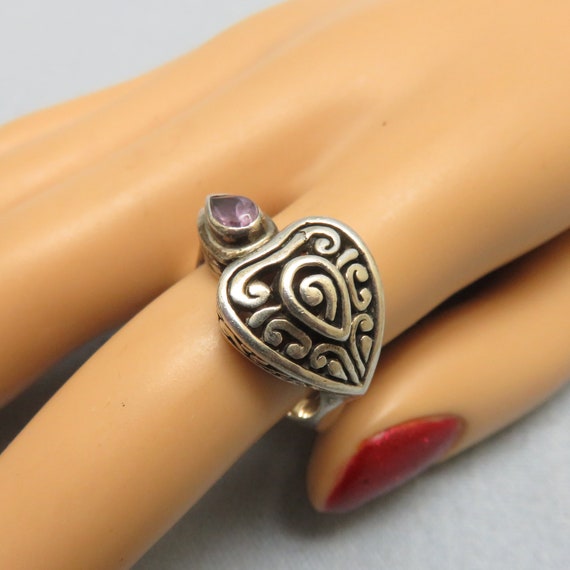 Chunky Ethnic Look Sterling Silver Amethyst  Ring… - image 5