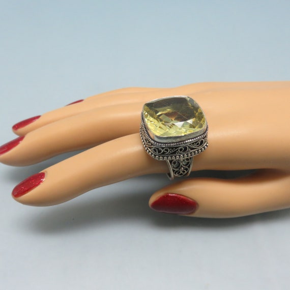 Vintage Sterling and Big Yellow CZ Ring, Size 9 - image 7