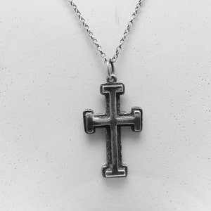 Vintage 1970s Modern Sterling Silver Cross Pendant and Chain, 18 Inch Chain
