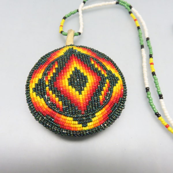 Vintage Native American Shield Design Beaded Necklace, Purchased at a Pow Wow