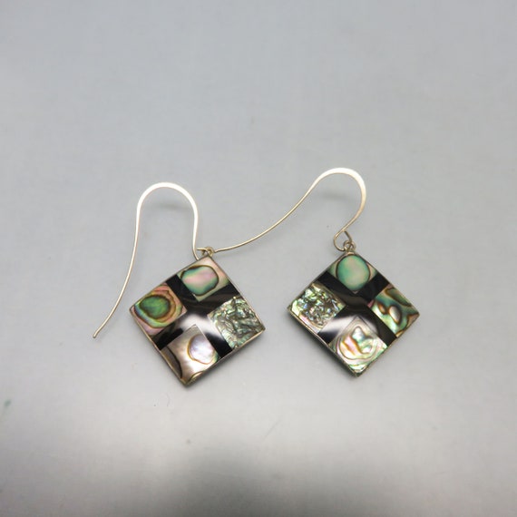 Vintage Black Onyx and  Abalone Mexican Pierced E… - image 1