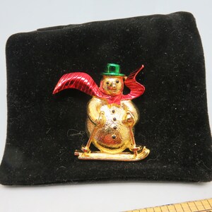 Vintage Large Snowman Pin or Brooch, Christmas or Winter Brooch, Skiing Snowman Pin