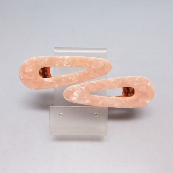 Vintage Soft Pink Pearlized Plastic Hair Clip Pair - image 1