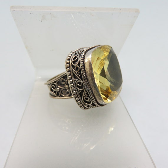 Vintage Sterling and Big Yellow CZ Ring, Size 9 - image 2