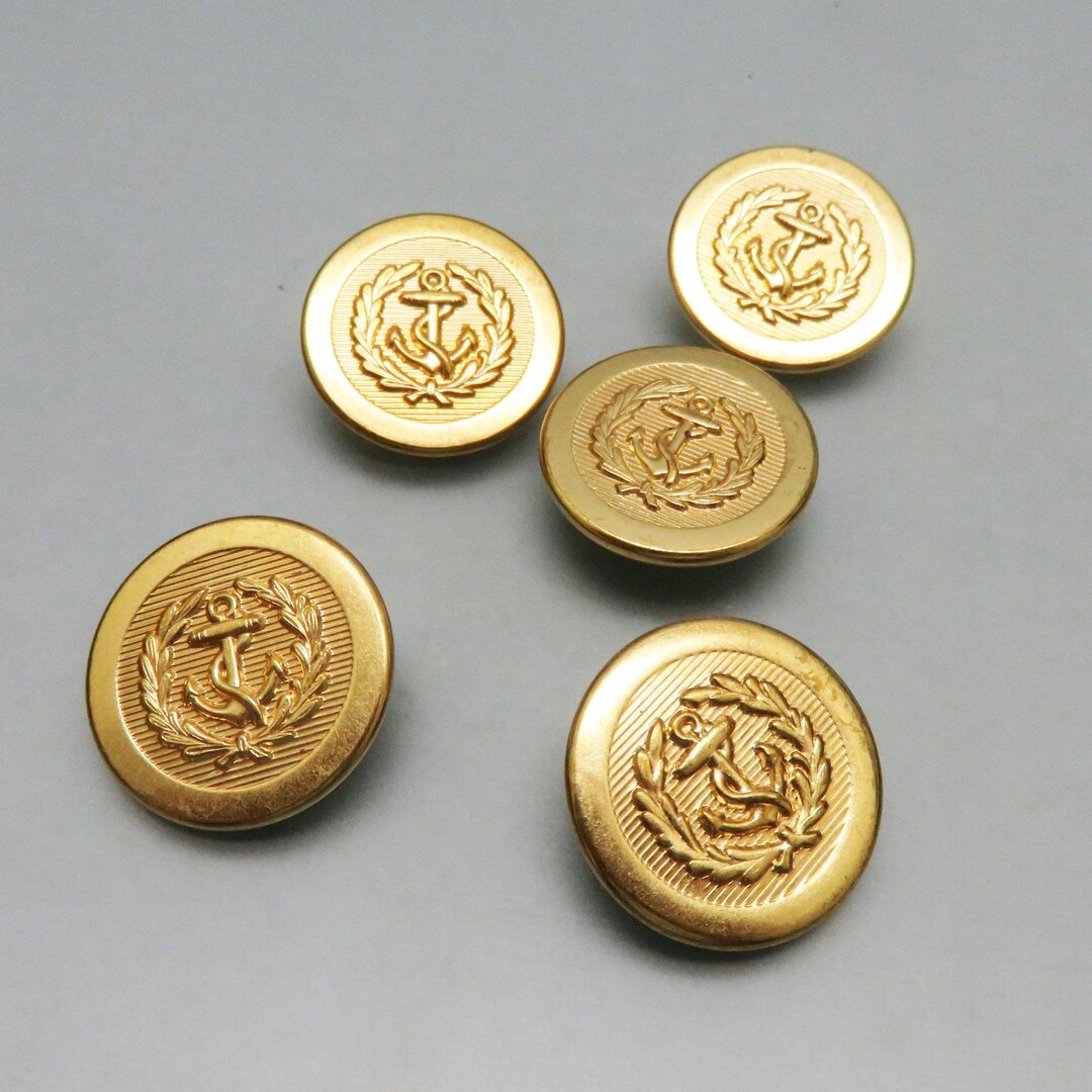 Set of 5 Vintage Brass Anchor or Naval Buttons , 7/8ths Inches Diameter ...