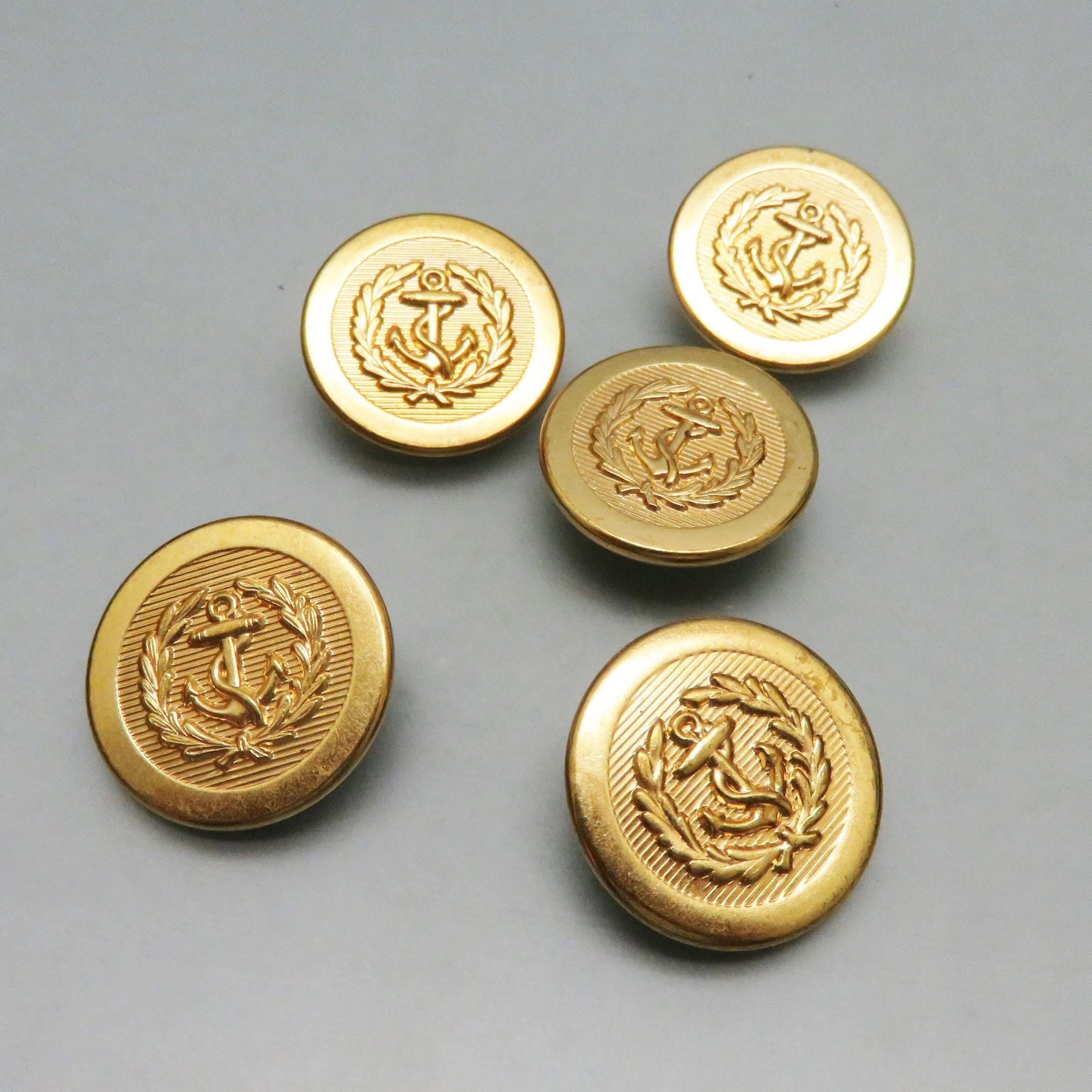 Set of 5 Vintage Brass Anchor or Naval Buttons , 7/8ths Inches
