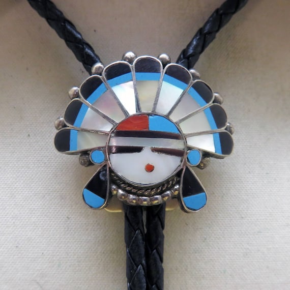 Vintage Sterling and Stone Zuni Sun Face Chiefs H… - image 1