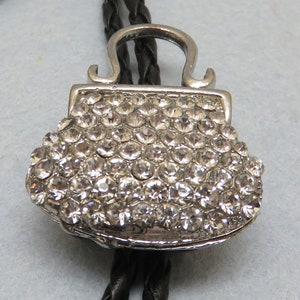 Vintage Rhinestone Purse Bolo Tie: Western Leather Cord Necklace