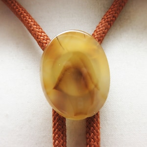 Hand Cut Montana Agate Bolo Tie: Brown Translucent Stone