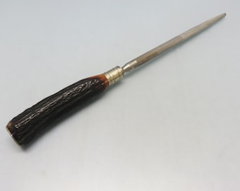 Vintage Sharpening Steel, Stag Horn Handle, 13.5 Inches