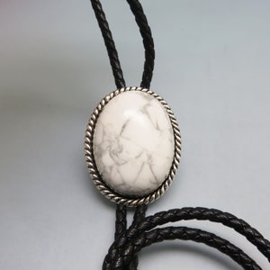 Howlite as White Buffalo Turquoise Bolo Tie, Handmade in Montana