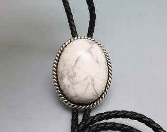 Howlite as White Buffalo Turquoise Bolo Tie, Handmade in Montana