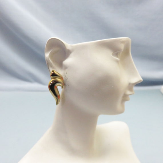 Stylized Peacock Head Pierced Earrings, Vintage G… - image 4