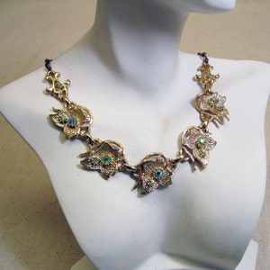 1960s Rhinestone Leaf 17 inch Collar Necklace