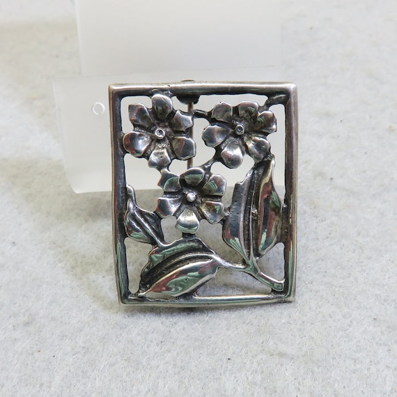 Vintage Sterling Silver Picture Window of Flowers… - image 1