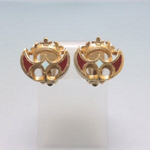 Vintage Enameled Shield and Crown Clip On Earrings