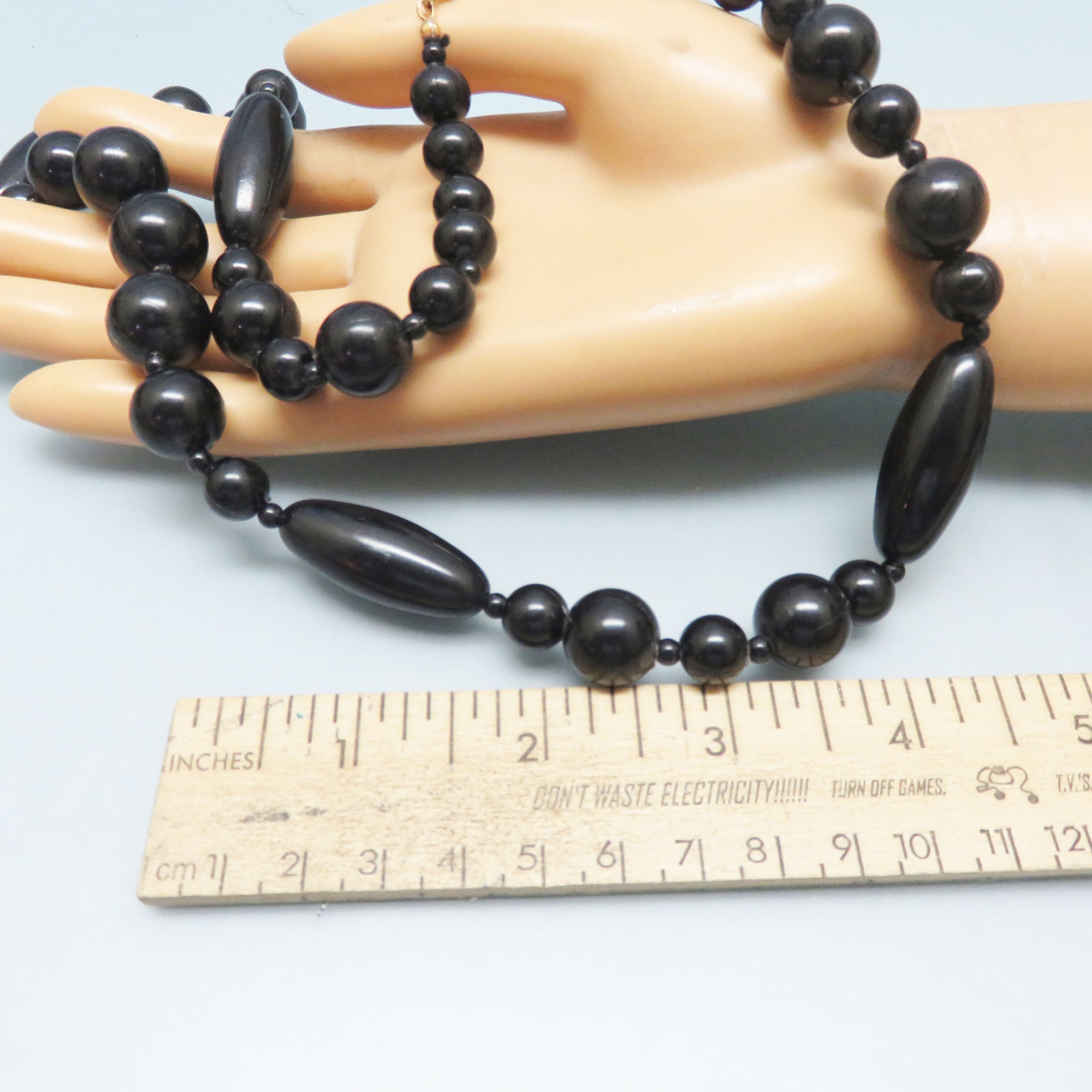 Big Bead Plastic Necklace, Black Beads From the 1980s, 24