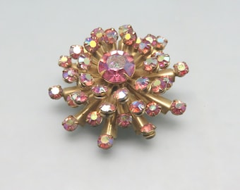 1960s Pink Rhinestone Starburst Brooch