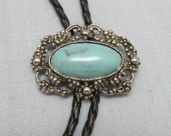 Cool Victorian Style Faux Turquoise Bolo Tie, Handmade, Rockin JK Designs