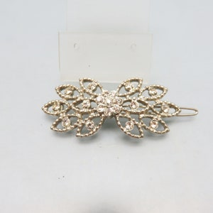 Vintage Lacy Leaf Rhinestone Hair Barrette, 2.5 Inches Long