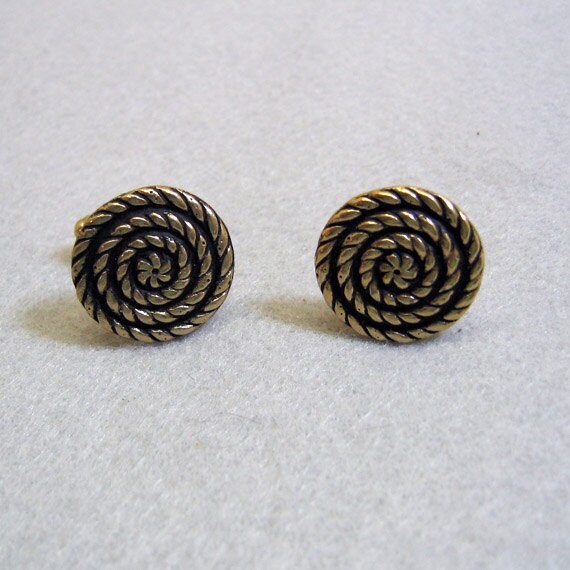Vintage Antique Golden Metal Coiled Rope Cuff Link