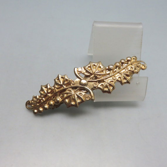 Golden Leaf and Berry Hair Barrette, Vintage Gold… - image 1