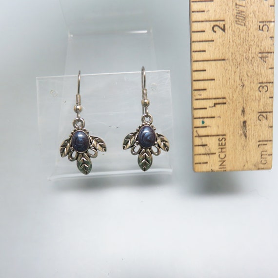 Vintage Blue Enamel and Silvery Leaf Pierced Earr… - image 2
