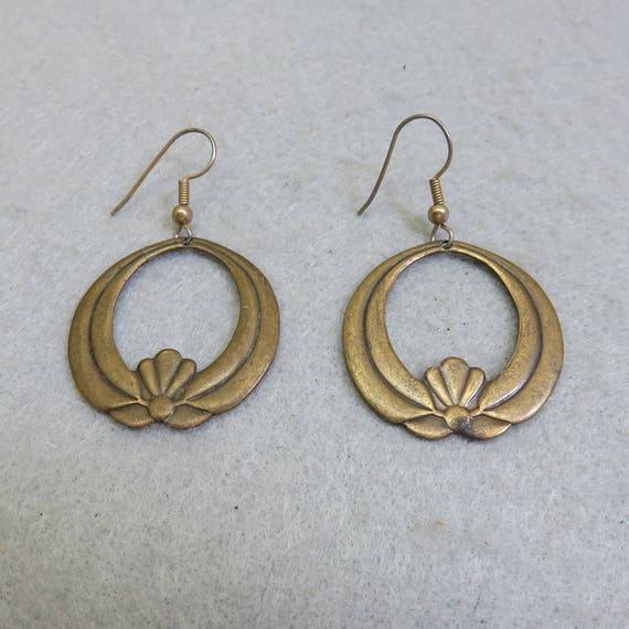 Fabulous Brass Egyptian Design Pierced Earrings