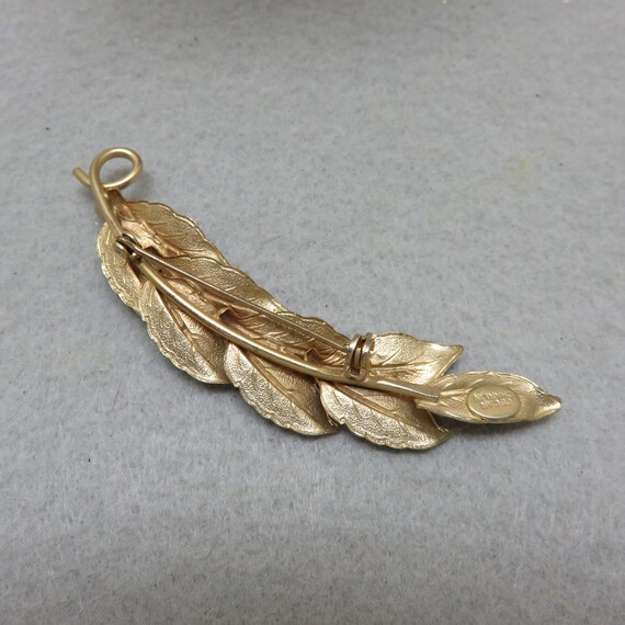 Oscar Charlin Cultured Pearl Long Leaf Brooch - image 3